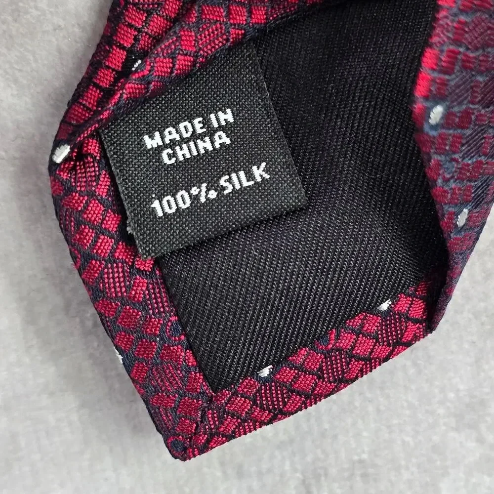 Murano Red Black Gray Polka Dot Geometric Executive Silk‎ Neck Tie Men's